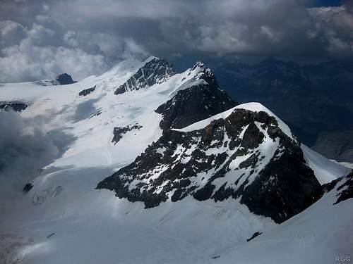 Pollux, Breithorn and Klein Matterhorn from Castor