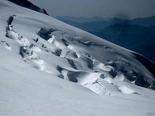 Serious crevasse risk on the Lys Glacier