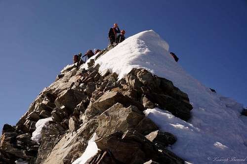 Climbers on the summit of Lagginhorn (4010m)