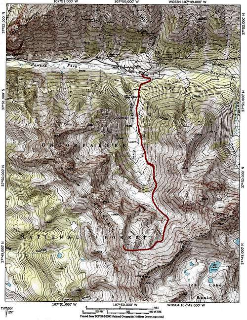 Map of Yellow Mountain South from Waterfall Creek Valley