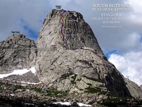 Pingora South Buttress Route Overlay
