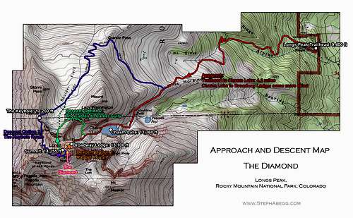 Approach Map for The Diamond (Longs Peak)