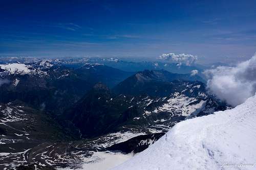 Summit view East into Italy from Weissmies