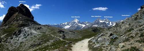 Annotated Swiss Alps panorama