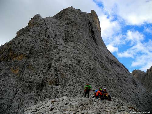Climbers on the summit of Punta Emma and Catinaccio North Face
