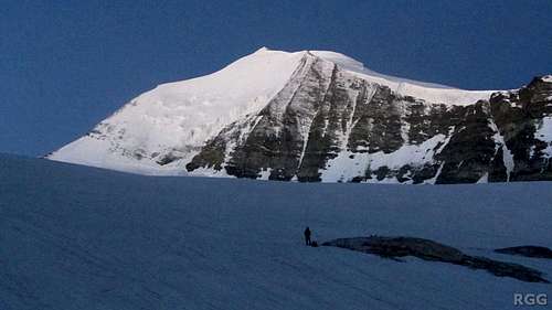 Jan on the Brunegg Glacier, dwarfed by Bishorn