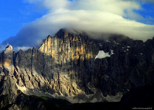Clouds shrouding the summit of Civetta