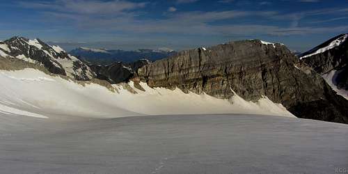 Les Diablons (3609m) and Schöllihorn (3500m) from the Abberg Glacier above the Bruneggjoch