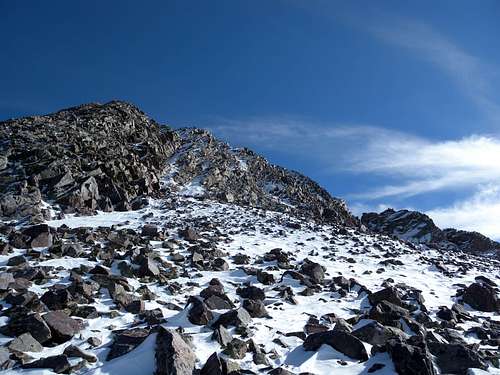The west rib of Snowdon, windswept and beginning to ice in