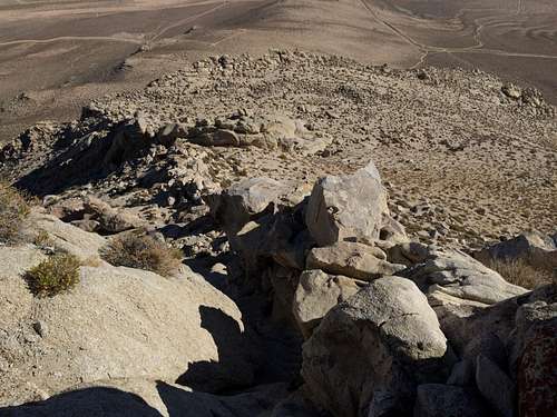 Looking down the standard 3rd Class route from near summit.