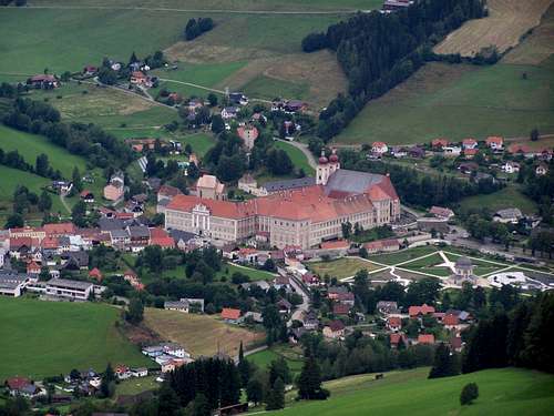 View of St. Lambrecht's Abbey from the hillside of Grebenzen