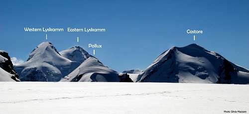 Lyskamm, Pollux and Castore seen from Breithorn Plateau