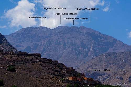 Annotated Toubkal Massif (North Face) Pano as seen from Imlil