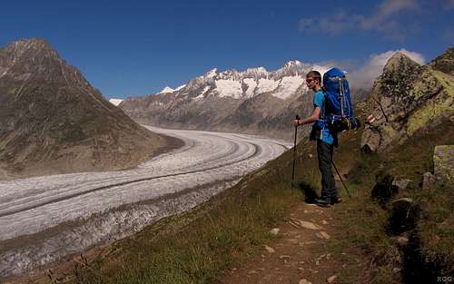 Keith on the trail alongside the Grand Aletsch Glacier