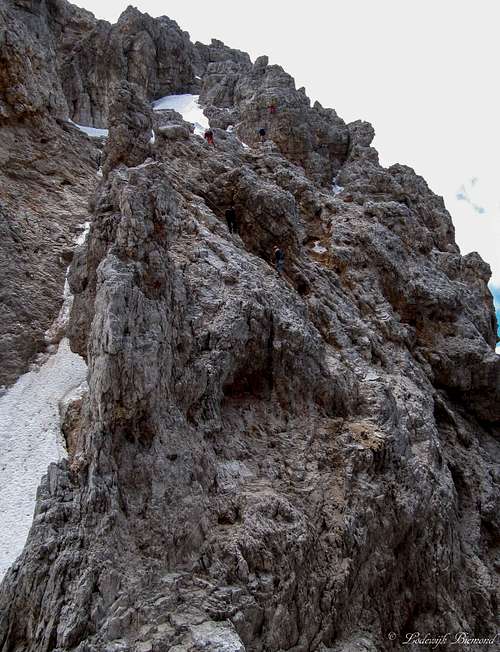 Climbers on the Ferrata Marino Bianchi