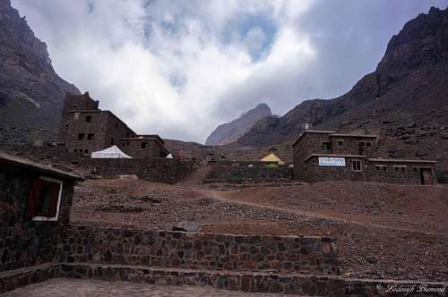 Toubkal Refuges with Ras n Timesguida behind