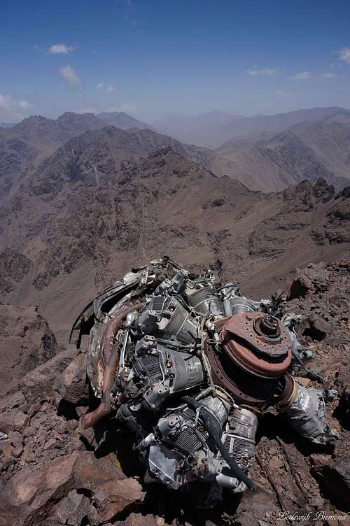 The Engine of a crashed plane on the summit of Tibherine