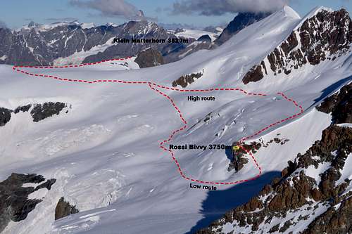 Access routes to Rossi Bivvy