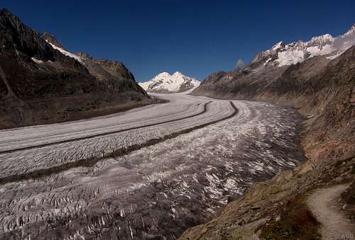 The Mönch is coming into view at the top of the Aletschgletscher