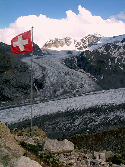 Morteratsch Glacier seen from Bovalhütte