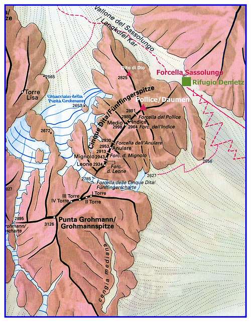 Pollice del Sassolungo map
