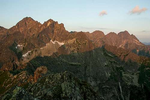 Mount Rysy and Mengusovsky massif at sunrise