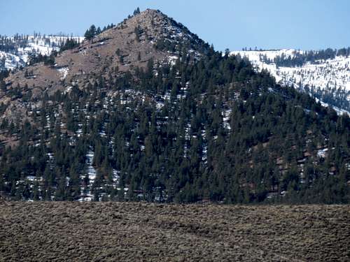Zoom shot of Balls Canyon Pyramid from the valley