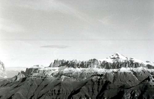 Dolomites: Sella Group & Piz Boé from P. Rocca 1968