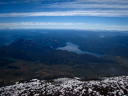 Lake Tromen from the summit of Lanin