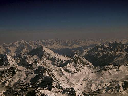 Matterhorn and Weisshorn from airplane