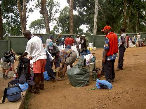 Guides and porters begin to...