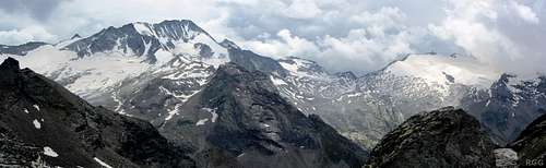 Panorama of Hochgall, Magerstein and Schneebiger Nock
