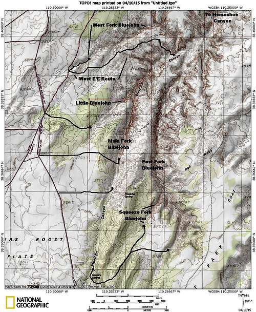 Bluejohn Canyon Map