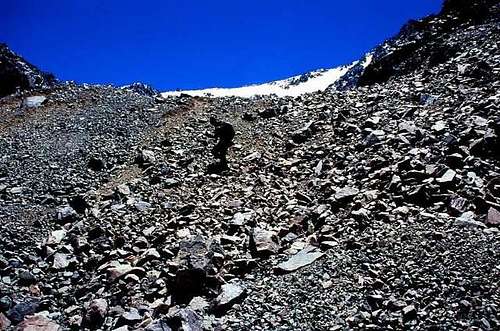 Climbing scree to the start...