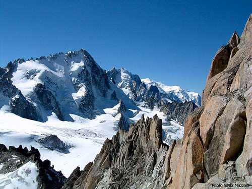 Aiguille du Chardonnet and Mont Blanc on background
