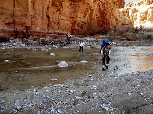 Crossing the cold Muddy Creek