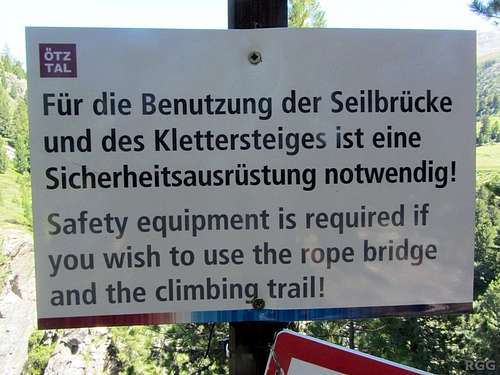 Warning sign at the start of the Obergurgler Klettersteig
