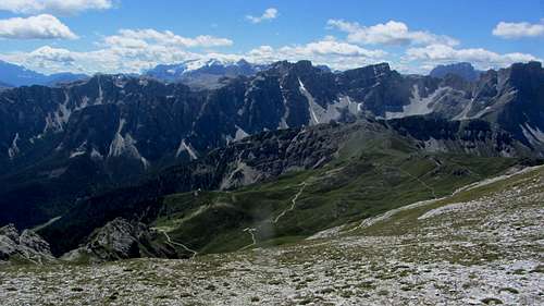 Dolomites panorama, looking south from high on Kleiner Peitlerkofel