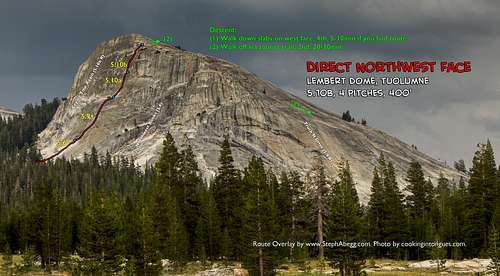 Route Overlay Direct NW Face Lembert Dome