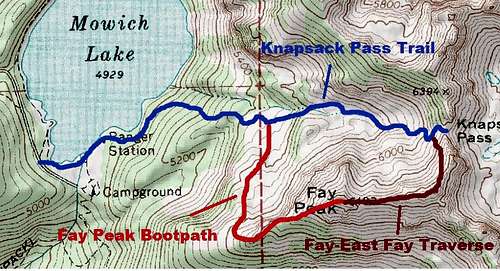 Map of the Routes up East Fay Peak