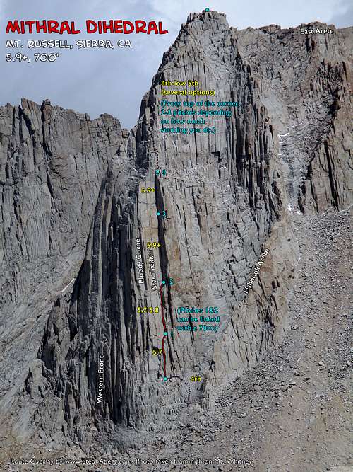 Route Overlay Mithral Dihedral on Mt. Russell