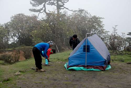 Pitching the tent