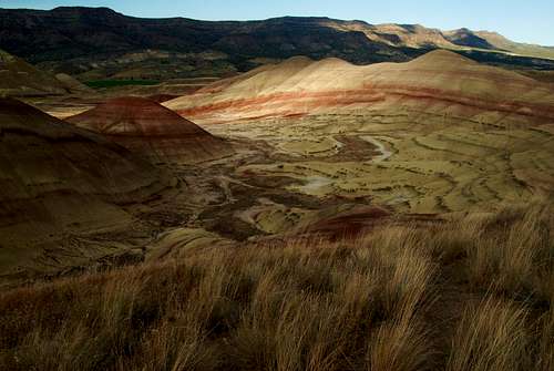 Sun rays hit the Painted Hills