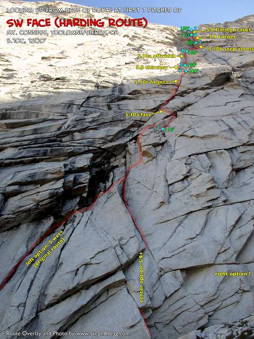 Route Overlay: Conness SW Face (seen from base of route)