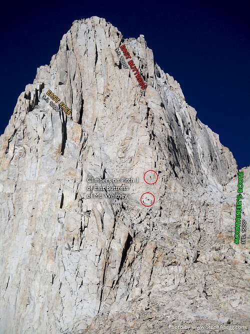 Beta photo: Climbers on the first pitch of East Buttress of Mt. Whitney