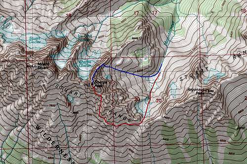 Sherpa Peak North Ridge and South Face Descent Map