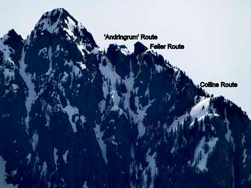 Overview of routes on Red Mountain - from Little Greider Peak