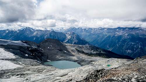 Looking down on a few glacial lakes from an unnamed 2800m peak.