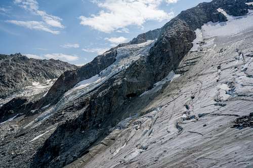 A crevasse-filled glacier