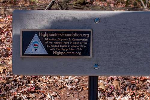 Highpointers Foundation Sign on the bench